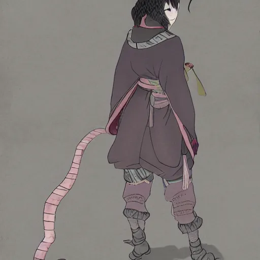 Prompt: nekomata walking by the streets of the medieval japan, Trending on Artstation, concept art, dark colors, 8k