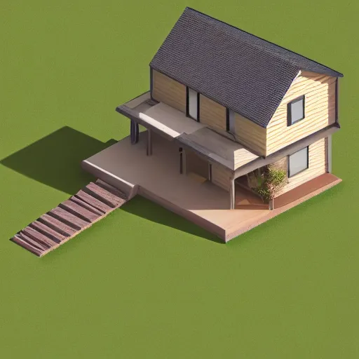 Image similar to jennifer lawrence as a house, isometric, hdr photorealism