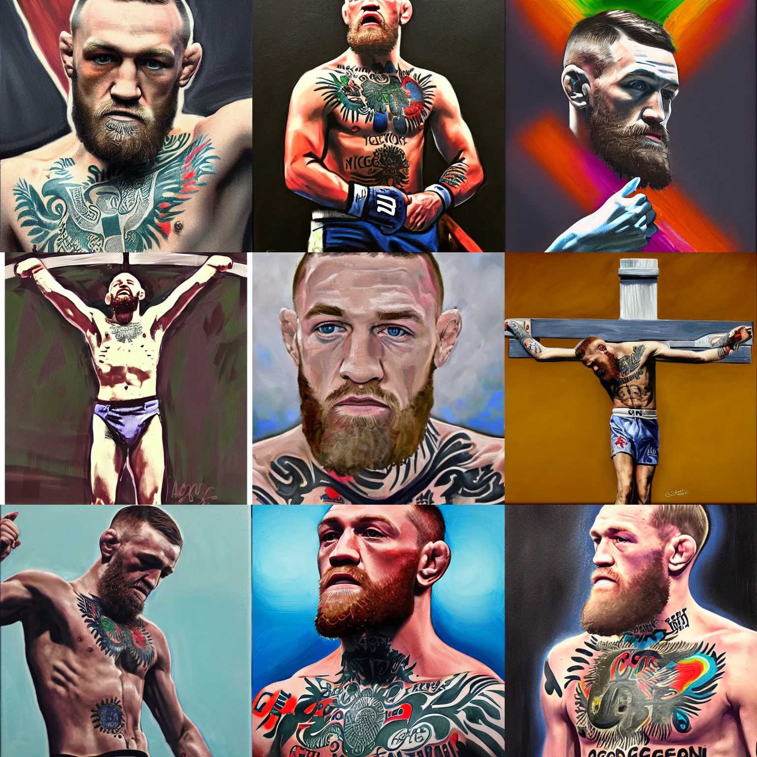 Prompt: conor mcgregor on the cross, oil on canvas, digital art