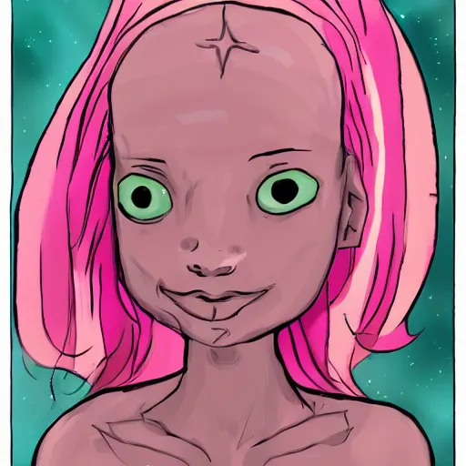 Prompt: alien girl that is based on an axolotl, pink,