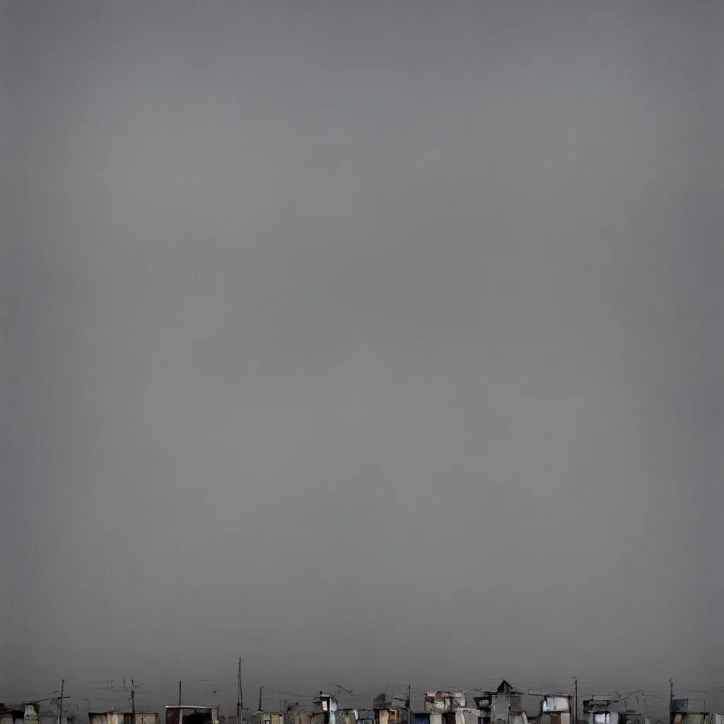 Image similar to towers made up of stacked makeshift squatter shacks with faded colours suspended over a quagmire, plain uniform sky at the back, misty, mamiya, ultra sharp, very detailed, photographed by alejandro jodorowsky