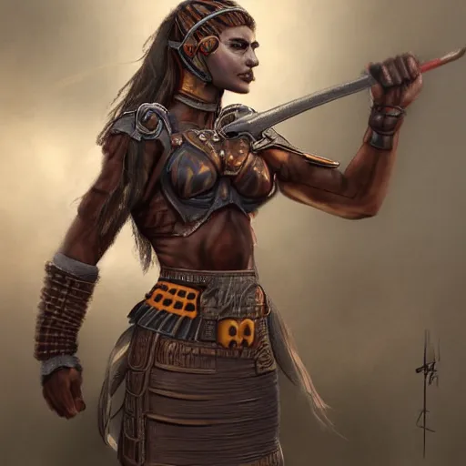 Prompt: a female warrior by steve argyle