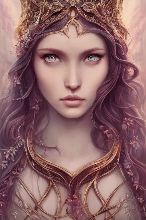 Image similar to portrait of beautiful elvish goddess , 8k, highly detailed, sharp, realistic, in style of Anna Dittmann