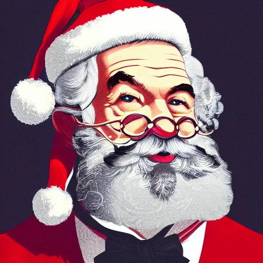 Prompt: a portrait of santa claus dressed as karl marx, 4 k, ultra detailed, by shepard fairey and beeple