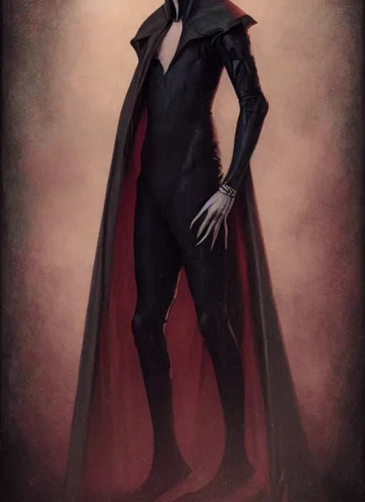 Image similar to a portrait of an extremely gaunt nosferatu esque vampire in a futuristic uniform, art by manuel sanjulian and tom bagshaw