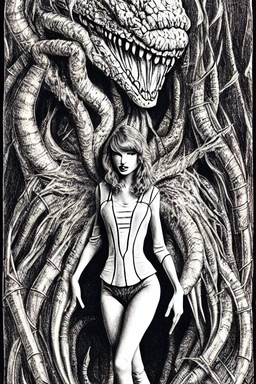 Prompt: taylor swift made of smoke, air elemental, as a d & d monster, full body, pen - and - ink illustration, etching, by russ nicholson, david a trampier, larry elmore, 1 9 8 1, hq scan, intricate details, inside stylized border