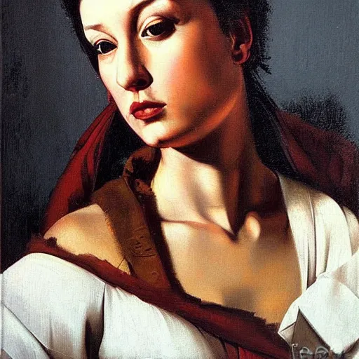 Image similar to oil painting clair obscur by caravaggio