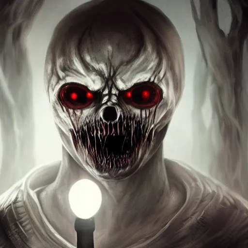 Image similar to photorealistic dark fantasy concept art of ultra horror nightmare sans with his eye glowing, dynamic lighting, stunning visuals, ray tracing, beautiful scenery, cinematic, full body portrait, ultra detailed, hyper detail, stunning detail