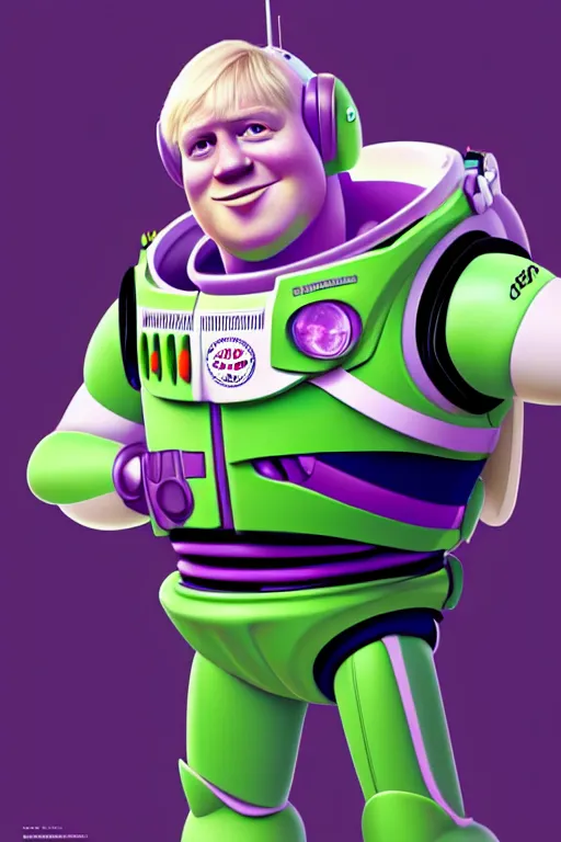 Prompt: Boris Johnson as Buzz Lightyear from Toy Story, realistic portrait, symmetrical, highly detailed, digital painting, artstation, concept art, smooth, sharp focus, illustration, cinematic lighting, art by artgerm and greg rutkowski and alphonse mucha