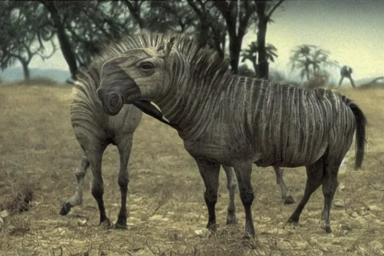 Prompt: photo of a quagga, extinct species, movie still