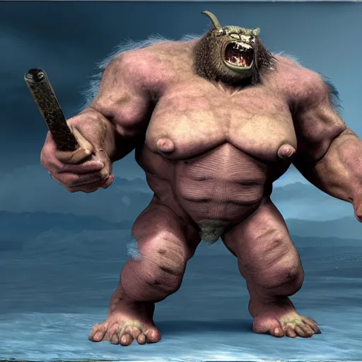 Image similar to ultra realistic weaponized mutant ogre