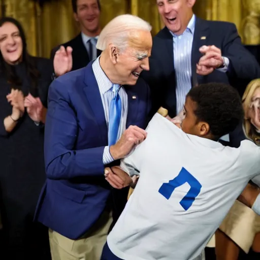 Prompt: joe biden tackling joe biden