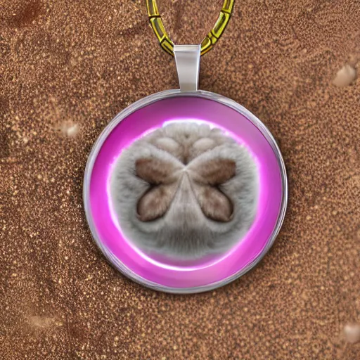 Image similar to bacteria necklace, white mink with big pink neck circle of chromosomes and bacteria matte art hd 8k starring at camera symmetrical mink face bacteria chromosomes matte portrait photo