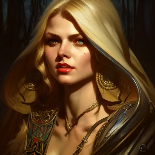 Image similar to head and shoulders Portrait of Sylvanas, dark fantasy, medium shot, intricate, elegant, highly detailed, digital painting, volumetric light, artstation, concept art, smooth, sharp focus, illustration, art by Gil Elvgren and Greg Rutkowski and Alphonse Mucha