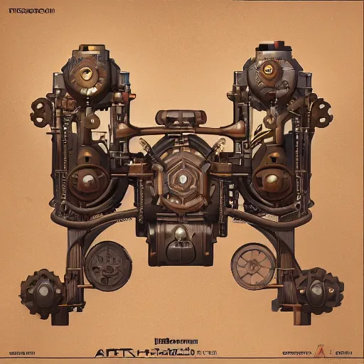 Prompt: steampunk geometric scifi tech hardsurface, symmetric form exploration, big medium small, artstation, concept art