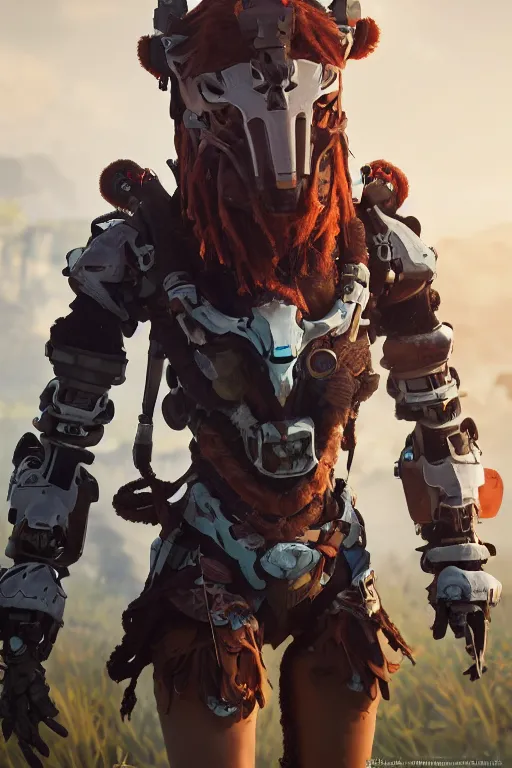 Image similar to combination suit armor aloy horizon forbidden west horizon zero dawn robot ninja mask helmet backpack tribal, aesthetic octane render, 8 k hd resolution, by ilya kuvshinov and cushart krentz and gilleard james radiating a glowing aura cgi rtx 2 0 2 2