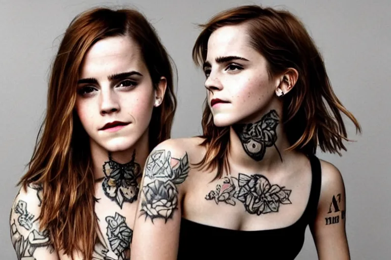 Image similar to emma watson, dope tattoo, hyperrealistic