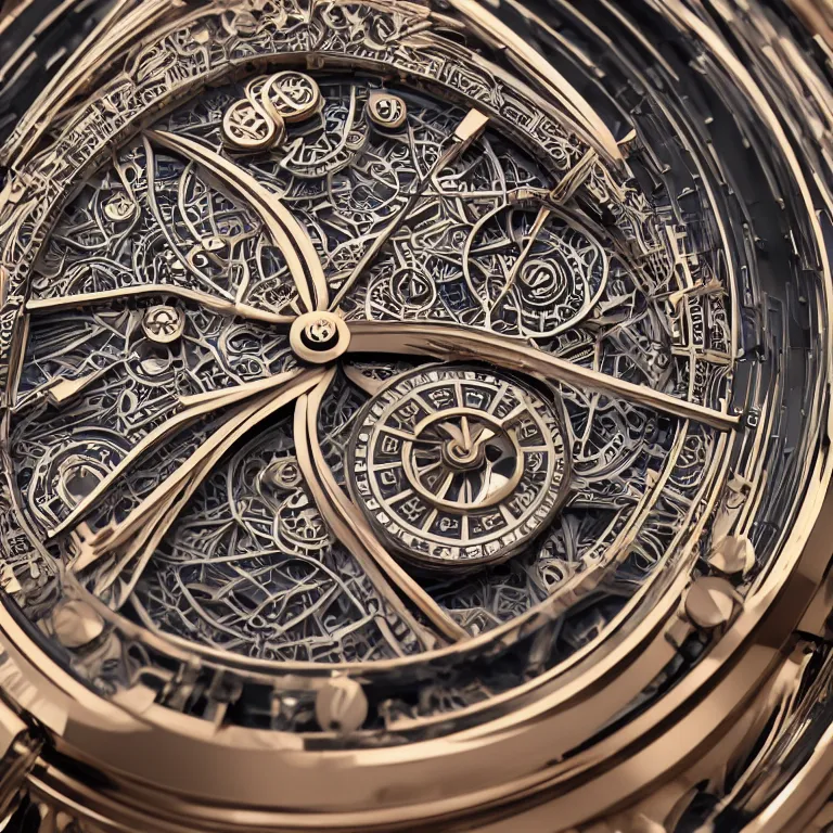 Prompt: Watch dial design, perfect symmetry, perfect lettering, intricate details, inspired by Audemars Piguet, coherent, Behance, smooth, hyper detailed, insanely detailed, corona render, octane render, colorful redshift render, 8k