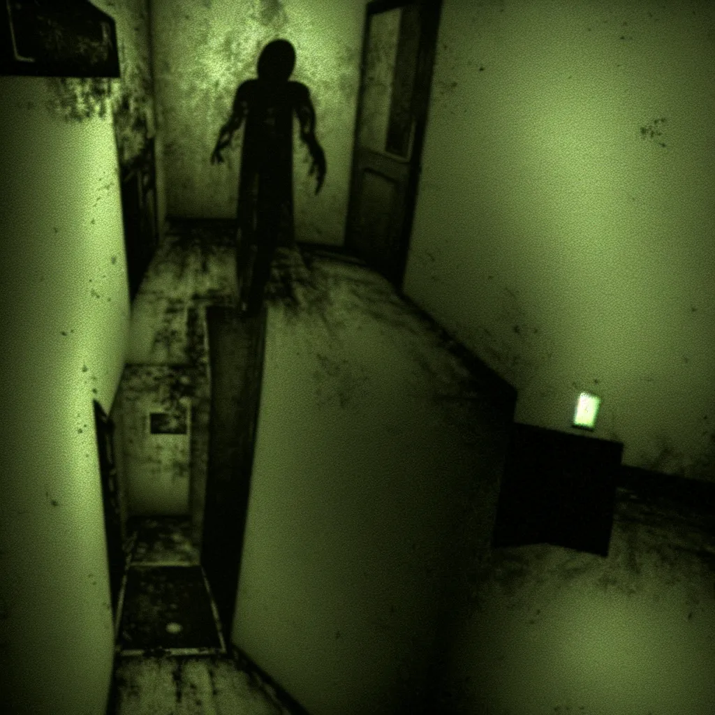 Prompt: cursed screenshot from horror game'p. t'by hideo kojima. deep aesthetics of silent hill