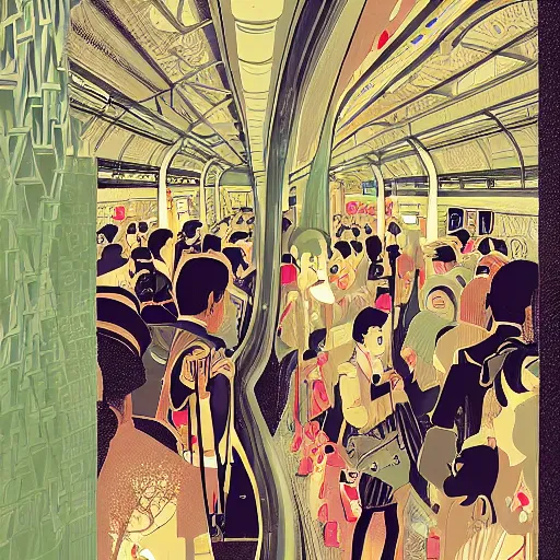 Image similar to parisian subway life, illustration by victo ngai, studio muti, malika favre