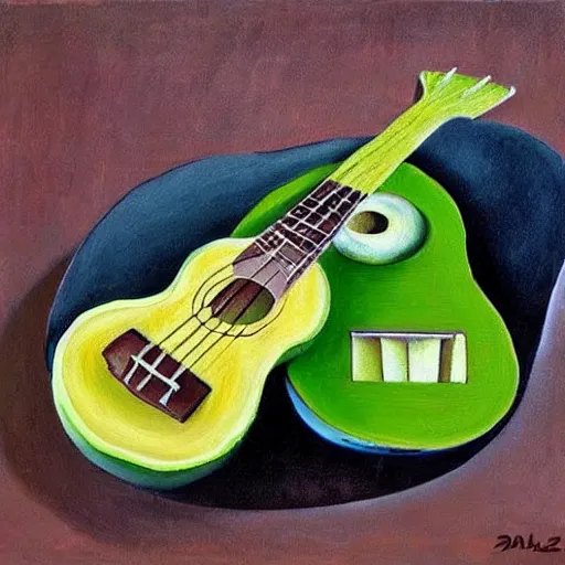 Prompt: avocado ukulele painted by dali