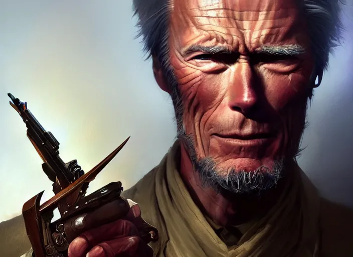 Image similar to clint eastwood as oscar diggs, intricate, d & d, wizard, fantasy, art nouveau, digital painting, trending on artstation, sharp focus, wide shot, illustration, global illumination, ray tracing, art by artgerm and greg rutkowski and ruan jia