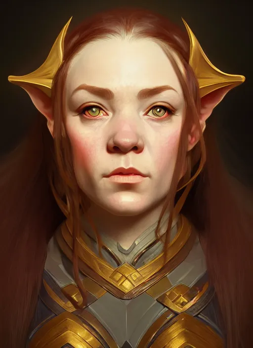 Image similar to portrait of a female dwarf - elf using the golden ratio, highly detailed, digital painting, artstation, sharp focus, illustration, art by tan zi and ayanamikodon and alphonse mucha and wlop