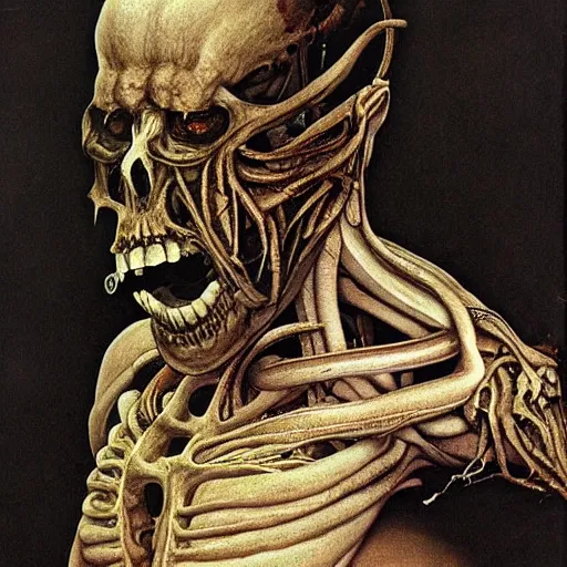 Image similar to bodyhorror portrait by h. r. giger of mikhail nikolayevich zadornov who became a degraded abomination, photo - realistic, color image, 2 k, highly detailed