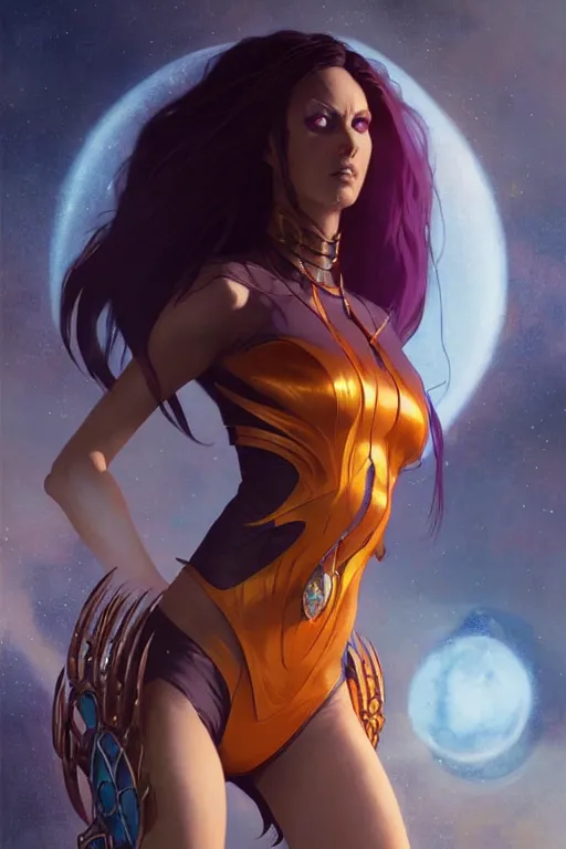 Image similar to aeon flux as starfire profile picture by Greg Rutkowski, dark orange skin, matte painting, intricate, fantasy concept art, elegant, by Stanley Artgerm Lau, WLOP, golden ratio, thomas kindkade, alphonse mucha, loish, norman Rockwell,