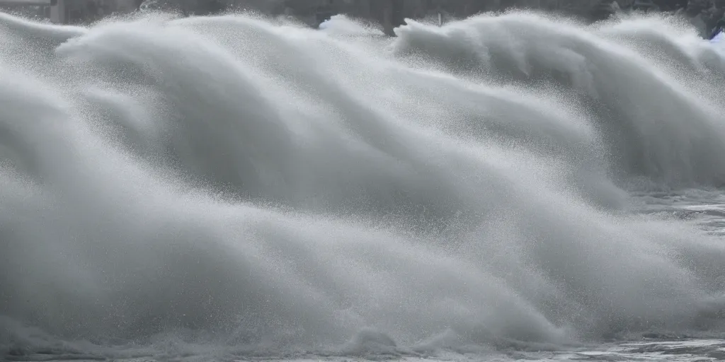 Image similar to extreme, wild water waves foam forms attacking horses, army of horsemen