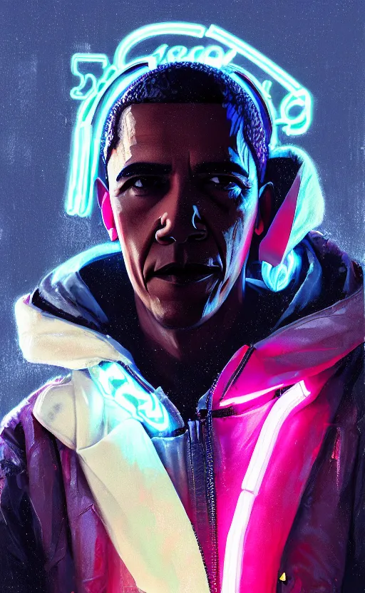 Image similar to detailed portrait obama, cyberpunk futuristic neon, reflective puffy coat, decorated with traditional japanese ornaments by ismail inceoglu dragan bibin hans thoma greg rutkowski alexandros pyromallis nekro rene maritte illustrated, perfect face, fine details, realistic shaded, fine - face, pretty face