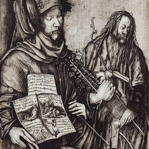 Image similar to orchestral concert art by albrecht durer and banksy