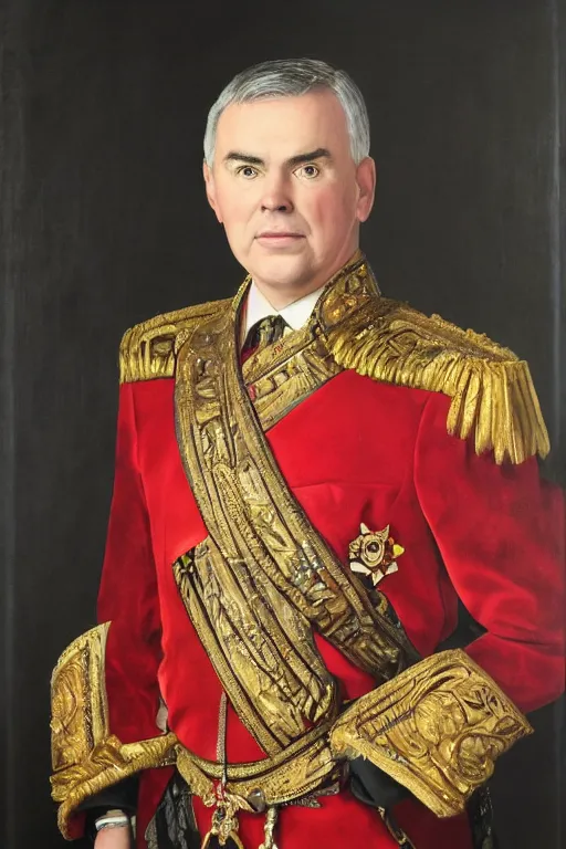 Image similar to huw edwards, portrait, royal regalia, historical, oil painting, photorealistic