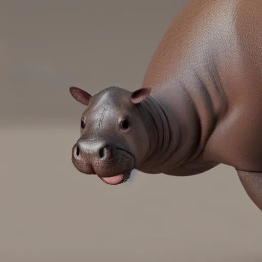 Prompt: a baby hippo miniature horse live in a cozy house and watch tv in the family room. 3 d render.