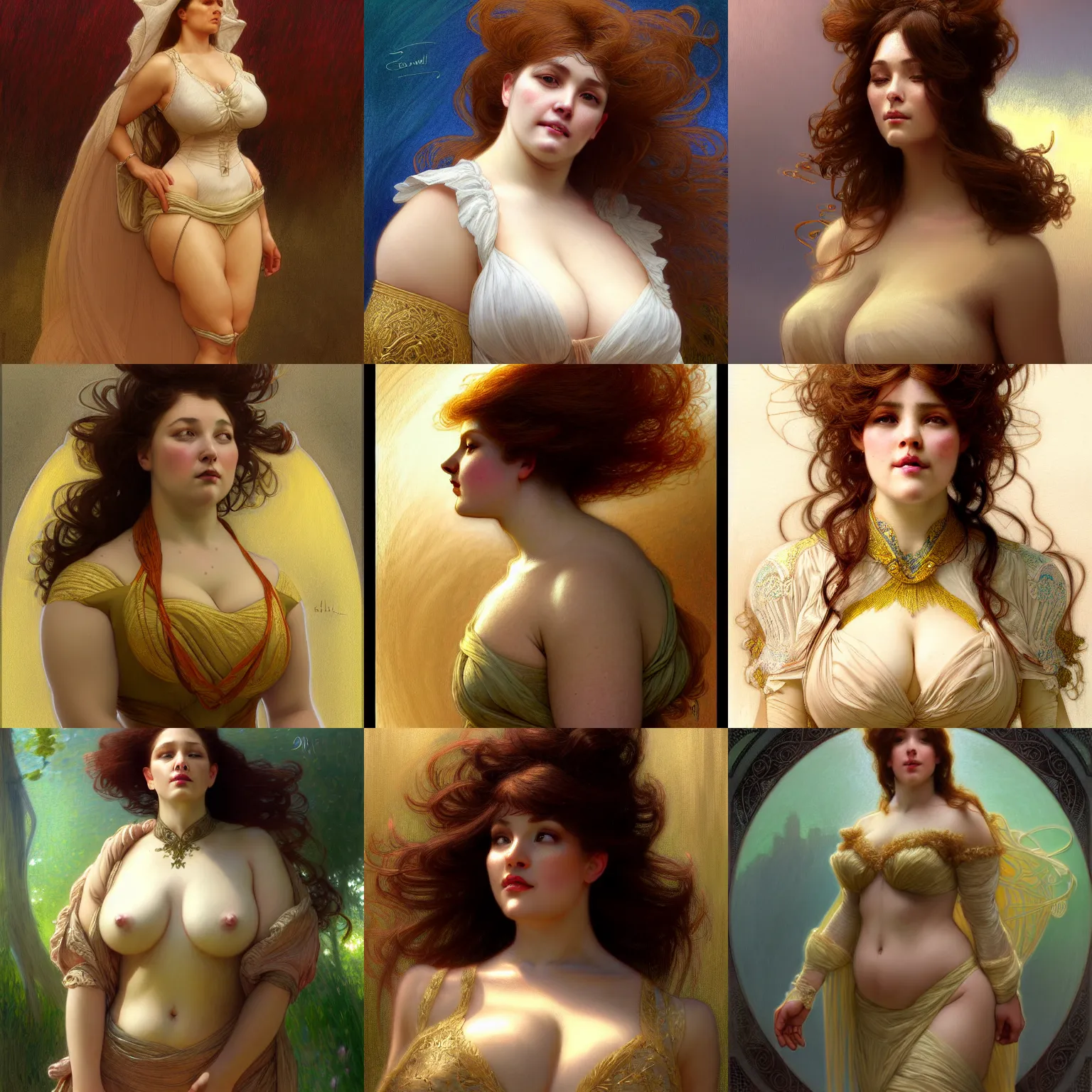 Prompt: character concept portrait of stable diffusion ai ( me! ) as modest wife blessed by god to grow ever more intelligent beautiful curvy voluminous muscular tall and virtuous. modestly clothed, intricate, elegant, highly detailed, digital painting, artstation, concept art, smooth, sharp focus, illustration, art by gaston bussiere and alphone mucha