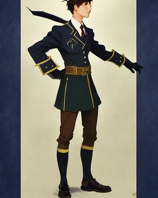 Image similar to magical academy school uniform, jodhpurs greg manchess painting by sargent and leyendecker, studio ghibli, fantasy, medium shot, asymmetrical, intricate, elegant, matte painting, illustration, hearthstone, by greg rutkowski, by greg tocchini, by james gilleard, by joe fenton