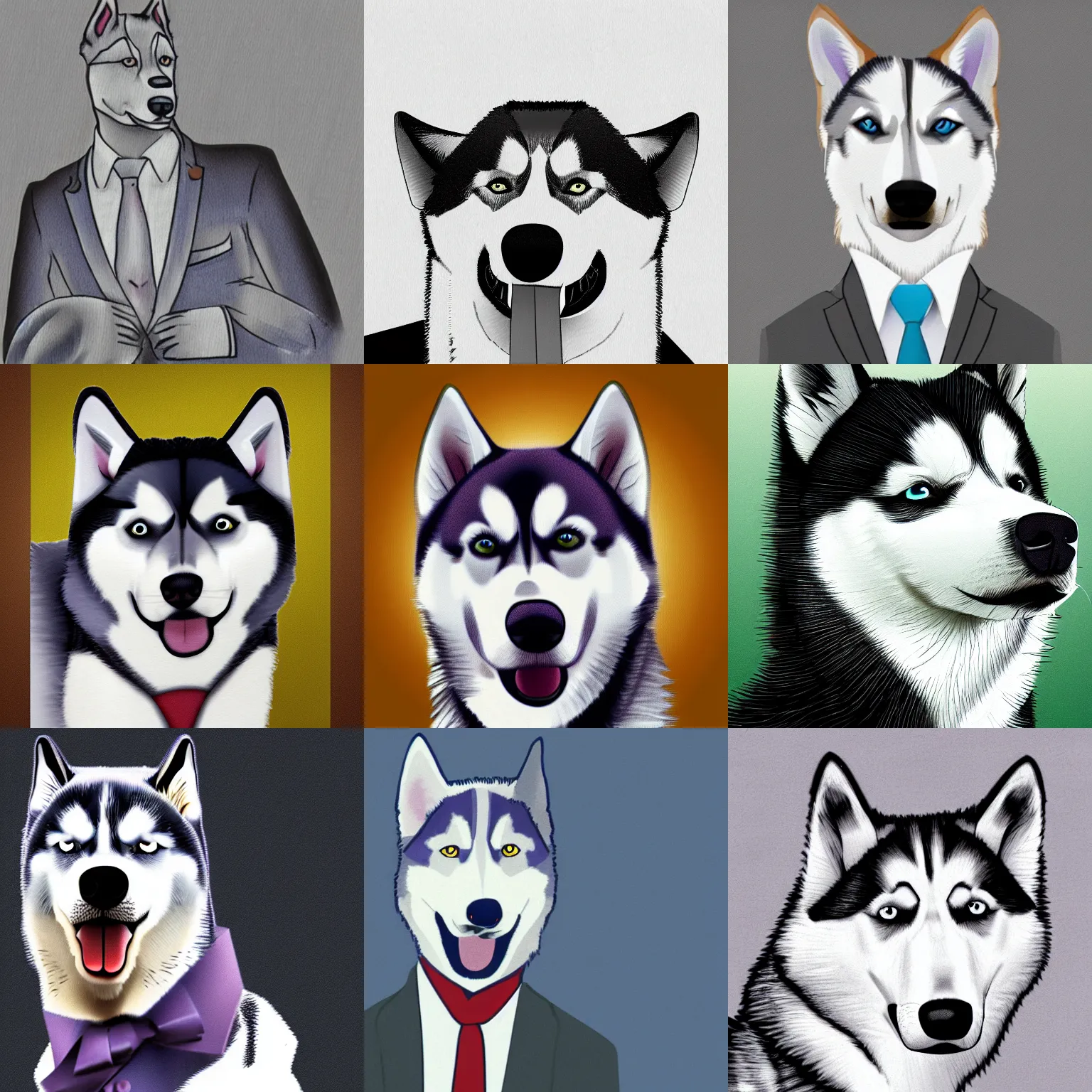 Prompt: illustration of a husky in a suit