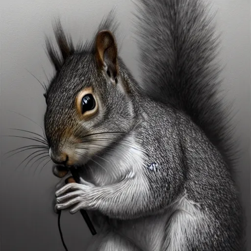 Image similar to squirrel samurai, painting portrait, desaturated, chiaroscuro, extremely detailed, artstation, cinematic