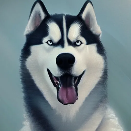 Prompt: Siberian Husky, Portrait, Oil Painting, Award Winning Masterpiece, Artstation, digital art