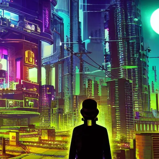 Image similar to solarpunk city contrasted with cyberpunk in the background