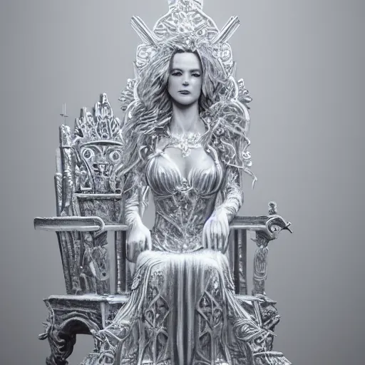 Prompt: an ice sculpture of a very detailed woman seated upon a throne Art Station, concept art, cinematic, 8k, Pinterest, cgsociety, hyper detailed, ultra realistic, epic, high resolution, post processing, ultra high quality, sci fi, sharp, 4k UHD, realistic, intricate, details, masterpiece, Deviant Art, Trending on Artstation, Unreal Engine 4k, octane render