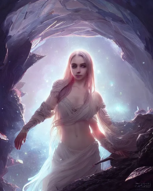Prompt: a ( ( girl as personification of intellect ) ), beauty, fantasy, fractal crystal, digital painting by krenz cush art, greg rutkowski, artgerm, laurie greasly, wlop, intricate, highly detailed!!, sharp focus, smooth, epic composition, unreal engine, masterpiece, 8 k, interesting background