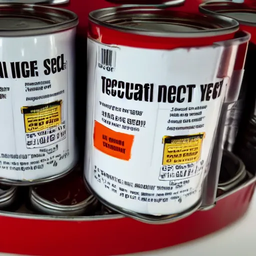 Prompt: can of meat with highly technical security protection installed on it