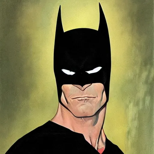 Prompt: kevin conroy dressed as batman , highly detailed illustration, portrait painting by Norman Rockwell