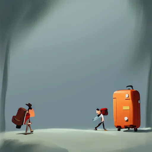 Image similar to goro fujita ilustration hiker taking suitcases out of his house, painting by goro fujita, sharp focus, highly detailed, artstation