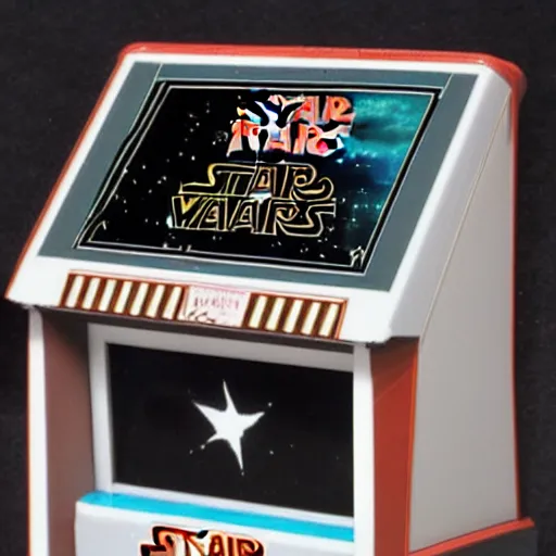 Prompt: 1 9 8 0 s - era tabletop electronic game version of atari's star wars arcade game