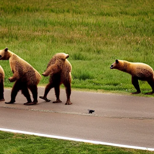 Image similar to bears, ostriches, and kangaroos competing in the Tour de France, sports photography