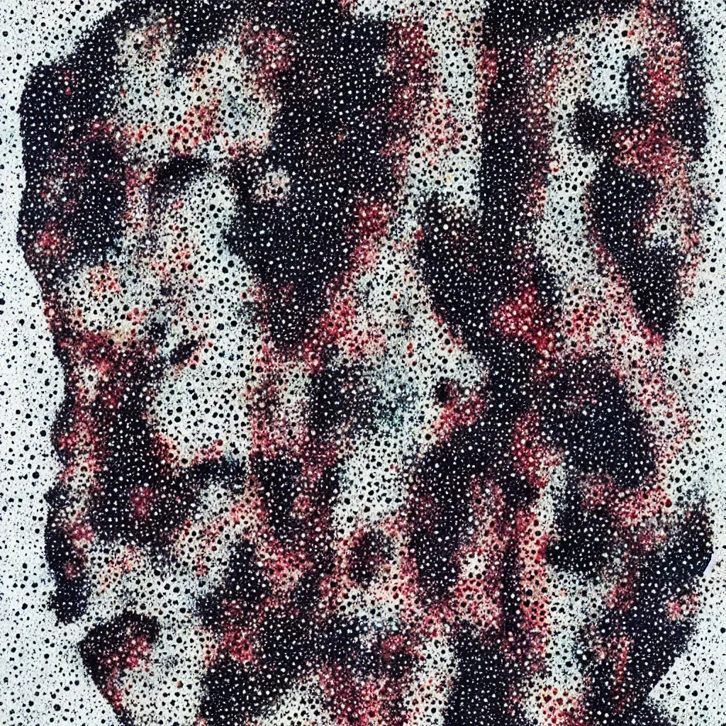 Image similar to face made out of planet, faceless people dark, dots, drip, stipple, pointillism, technical, abstract, minimal, style of francis bacon, asymmetry, pulled apart, cloak, hooded figure