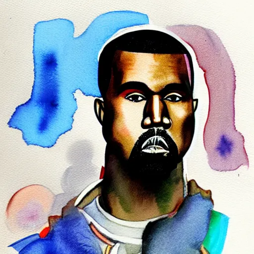 Image similar to a full body drawing of Kanye West in the style of Hideaki Anno, watercolor, animation, concept art