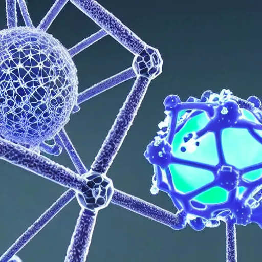 Prompt: molecular war. molecular biology. dramatic battle. bacteriophage. crystalline geometry icosohedral t 4 t 7 phage virus injecting dna intoits target. endlessly beautiful and violent microbial war. award winning microscopy vfx cgi close up from the perspective of the virus. viral assault. t 7 towers above